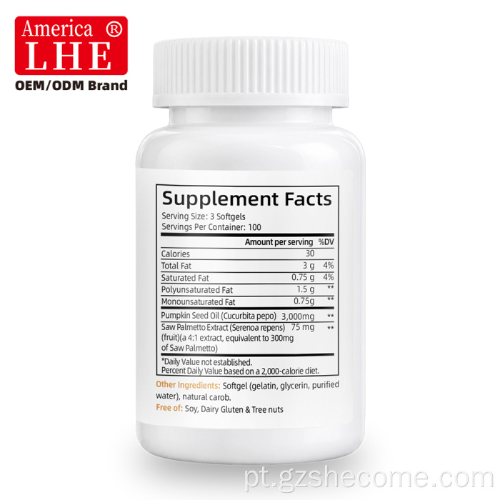 Shecome Óleo de semente de abóbora Softgels Suporte para cabelo de próstata